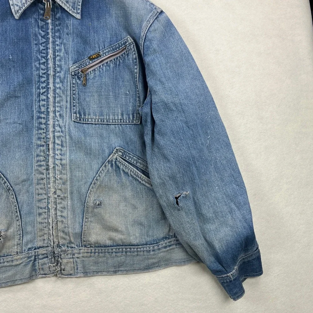 VTG 50s 60s Lee 91-B XXL Sanforized Denim Work Jacket Blue Talon Zip Union Made